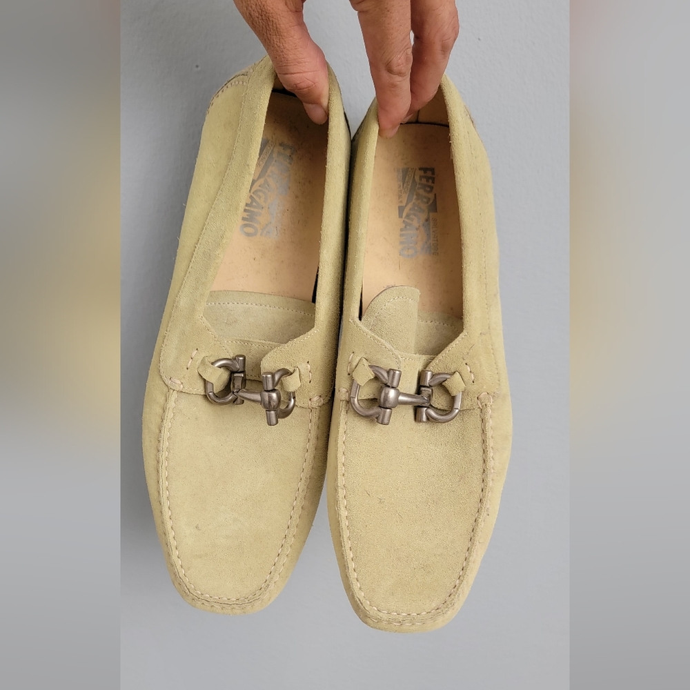 ferragamo shoes loafers light green